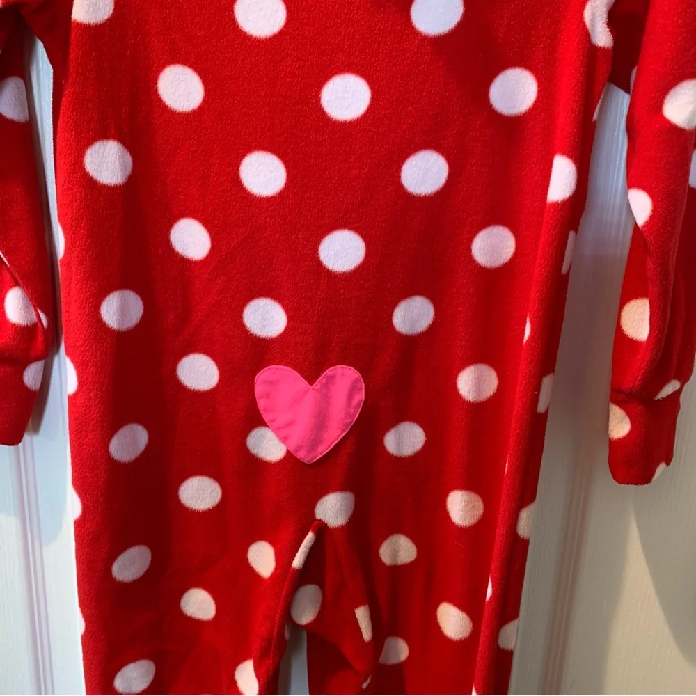 JUSTICE Girls Polka Dot Red Holiday Reindeer Hooded Zipper Bodysuit Footed P…